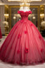 Dark Red Beading Prom Dresses With Corset Off The Shoulder Short Sleeve Floor-Length Prom Dresses
