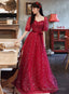 Dark Red Short Sleeves Sweetheart Tulle Prom Dresses A-Line Dark Red Prom Dresses
