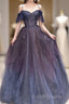 Dark Starry Sky Purple Tulle Long Prom Dress Purple Evening Dress