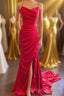 Straps Red Ruched Mermaid Long Formal Dress