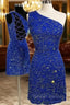 Dazzling One Shoulder Short Velvet Sequins Homecoming Dress