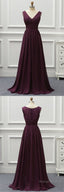 Deep Red Chiffon V Neck Long Lace Prom Dresseses
