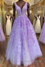 Deep V Neck Purple Lace Long Prom Dress Purple Lace Prom Dress Purple Prom Dress