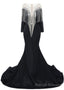 Deep V Neck Shiny Black Prom Dresses Long sleeves Mermaid Prom Prom Dresses