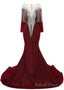 Deep V-neck Shiny Burgundy Prom Dresses Long sleeves Mermaid Evening Party Dresses