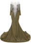 Deep V Neck Shiny Khaki Prom Dresses Long sleeves Mermaid Prom Prom Dresses
