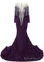 Deep V Neck Shiny Purple Prom Dresses Long sleeves Mermaid Prom Prom Dresses