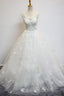 Delicate Scoop Cap Sleeves Floor-Lenth Wedding Dresses With Beading