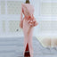 Blush Pink Aso Ebi Prom Dresses, Long Sleeves Peplum Beads Appliques Pearls Side Split Mermaid Prom Dress, African