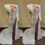 Gorgeous Sequin Long Mermaid Prom Dresses, 2026 Sexy High Slit Sheer High Neck Single Long Sleeve African Black Girl Prom Dress