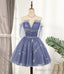 Blue Tulle Sequins Short A Line Homecoming Dress, Prom Dress
