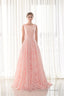 Draped Lace O-Neck Train Prom Dresses