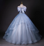 Dreamy Princess Blue Off-Shoulder Oversized Bow Tulle Long Ball Gown Prom Dress Sweet 16 Dress