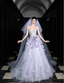 Dreamy Purple Strapless 3D Floral Tulle Train Ball Gown Prom Dress
