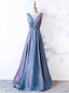 Dreamy Starry Sky Gradient Purple-Blue V-Neck Satin Long Formal Prom Dress