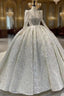 Dubai Ball Gown Lace Appliques Long Sleeve Wedding Dress