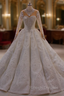 Dubai Style White High Neck Crystal Long Sleeve Wedding Dress