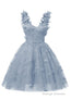 Dusty Blue 3D Butterfly Lace Applique Tulle Homecoming Dress for Teens Sweetheart Mini Short Prom Dresses