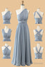Dusty Blue A Line Chiffon Long Convertible Bridesmaid Dress