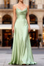 Dusty Sage A Line Cowl Neck Satin Long Prom Dress with Pleated