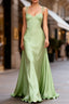 Dusty Sage Cute Satin Prom Dress Long with Pleated