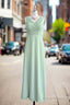 Dusty Sage Green A Line Spaghetti Straps Pleated Chiffon Bridesmaid Dress With Bow