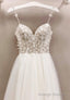 White Tulle Long A Line Prom Dresses with Lace