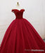 sparkling quinceanera dresses ball Gowns dark red Prom dress lace up back pleats tulle sweep train quinceanera dresses