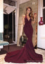 Elastic Satin Court Train Trumpet/Mermaid Sleeveless V Neck Zipper Prom Dress
