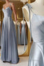 Elegant A Line Gray Satin Long Prom Dresses, Gray Formal Graduation Evening Dresses