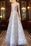 Elegant A Line Strapless Floral Long Prom Dress