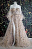 Elegant A-Line Sweetheart Bubble Sleeves Tulle Prom Dress With Stars Prom Dress