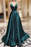 Elegant A-line V Neck Long Prom Dress with Pleated Charmeuse Skirt