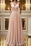 Elegant A Line V Neck Pink Long Prom Dress, Pink Formal Graduation Evening Dress