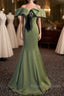 Elegant And Noble Clover Green Off The Shoulder Sleeveless Fishtail Evening Dress With Clover Green Off The Back Strap And Ground Length Prom Dress