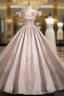 Elegant Ball Gown Pink Beaded Floral Appliques Quinceanera Dress