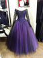Elegant Black And Purple Lace Long Sleeves Sweet 16 Dresses Black And Purple Prom Dresses