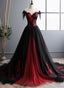 Elegant Black And Red Tulle With Lace Off Shoulder Gowns Black And Red Prom Dresses