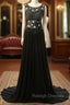 Elegant Black Long Evening Dresses Beading Chiffon Sleeveless