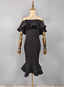 Elegant Black Mermaid Off-The-Shoulder Ruffled Satin Formal Prom Dress