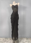 Elegant Black Mermaid Spaghetti Strap Ruched Chiffon Long Formal Prom Dress