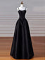 Elegant Black A-Line Satin Prom Dresses Long Long Prom Dresses