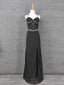 Elegant Black Spaghetti Strap Sequin Beaded Split Chiffon Long Formal Prom Dress