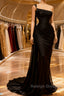 Elegant Black Split Mermaid Beading Prom Dresses