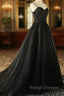 Elegant Black Straps Tulle Sweetheart Prom Dress, Black Prom Dress