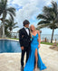 Elegant Blue V Neck Prom Dresses With Split Blue Prom Dresses