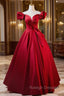 Elegant Burgundy Satin Off the Shoulder Pleats Prom Dress