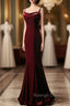 Elegant Burgundy Spaghetti Straps Velvet Mermaid Prom Dresseses