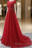 Elegant Cap Sleeve Lace Applique Tulle Prom Dress, Prom Gown