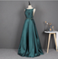 Elegant Dark Green A-Line Sleeveless Rhinestone Satin Long Formal Prom Dress